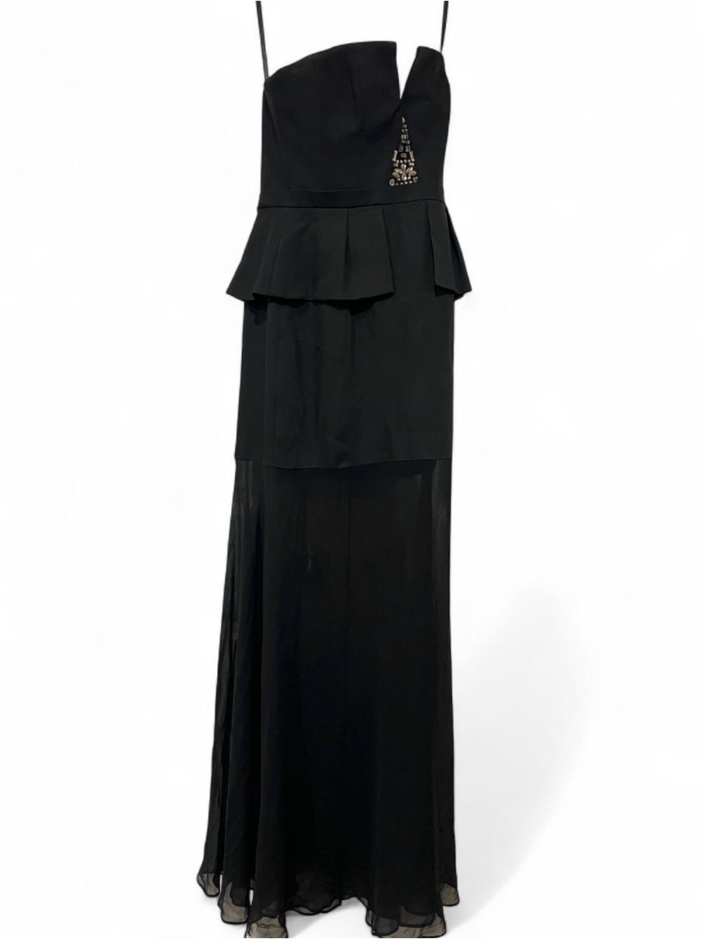 BCBGMAXAZRIA Black Strapless Beaded Peplum Evening Gown Maxi Dress 4